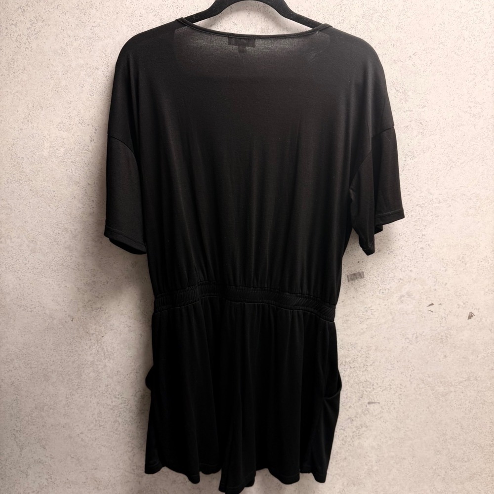 Umgee Large Women Black Minimalist Travel Elastic Drawstring Waist Soft Romper - Picture 11 of 11